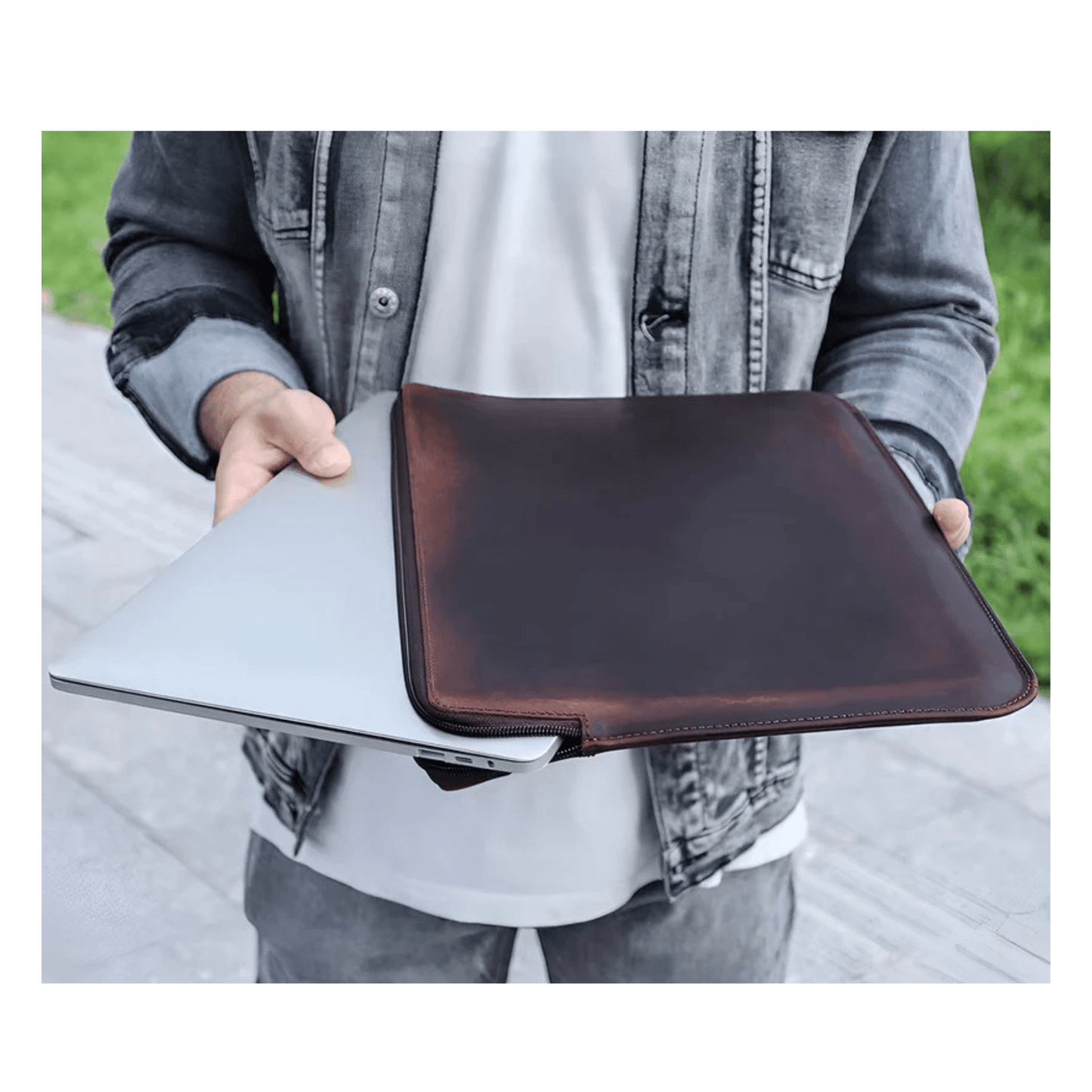 CarryQuest® - Leren Laptoptas voor Macbook Air M1 M2 M3 Pro inch - Luxe en Beschermende Aktetas - Koffie