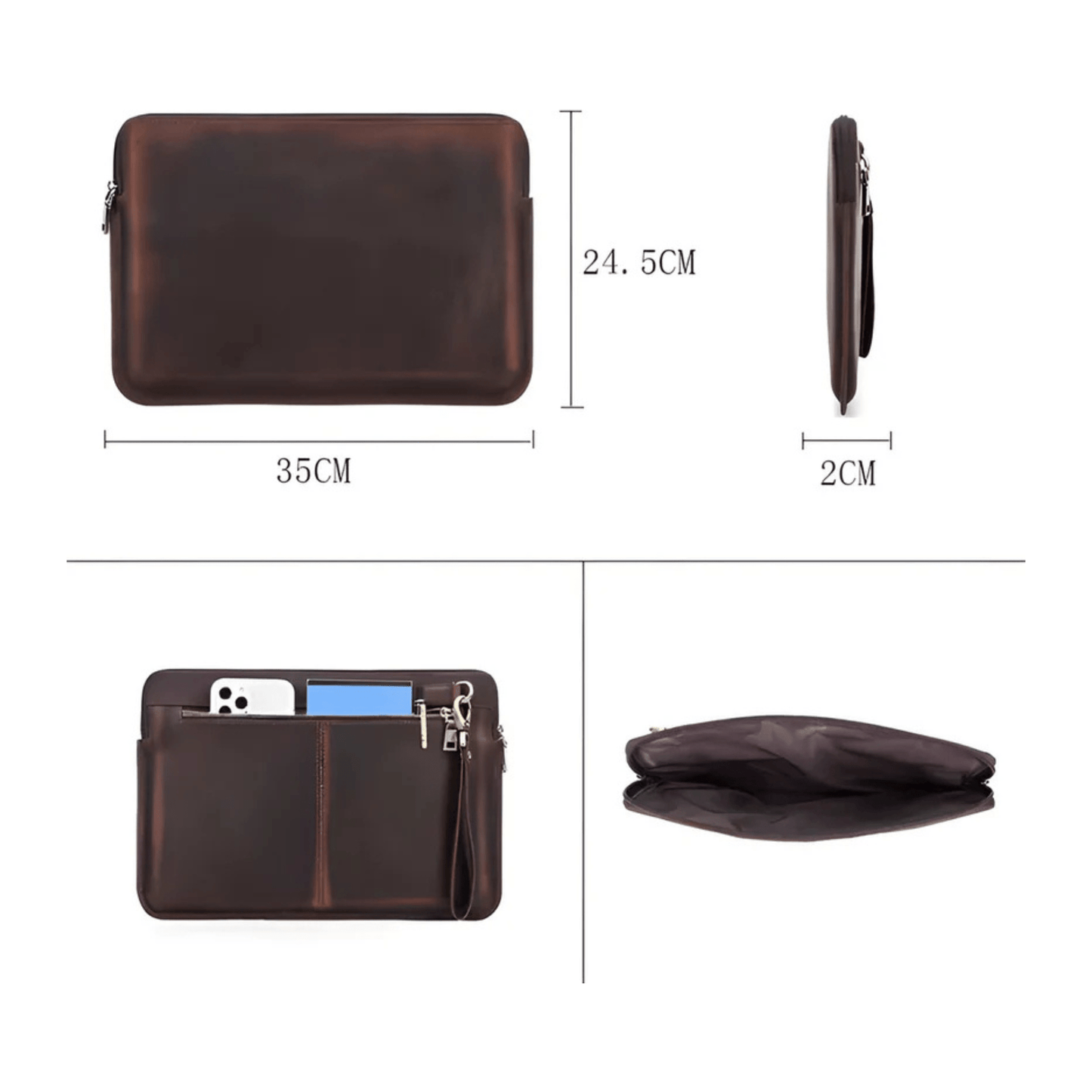 CarryQuest® - Leren Laptoptas voor Macbook Air M1 M2 M3 Pro inch - Luxe en Beschermende Aktetas - Koffie