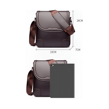 CarryQuest® - Luxe Heren Lederen Schoudertas - Waterdicht Zakelijke Handtas - Zwart