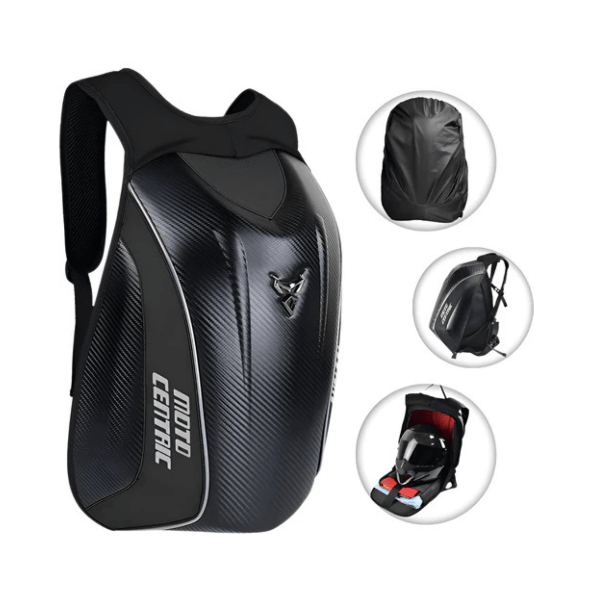 CarryQuest® - Motor Helm Rugzak - Laptop Rugzak 15” - Verstelbare Schouder - Hard Shell - Zwart