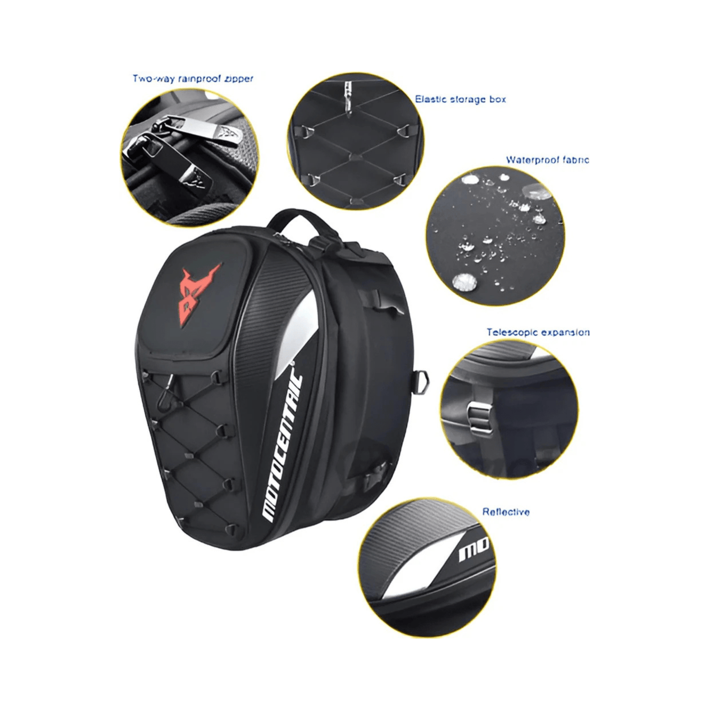 CarryQuest® - Motor Rugzak - Motor Zadeltas en Motor Rugzak - Motorhelm Tas - 48L - Staarttas - Handtas - Zwart/Groen