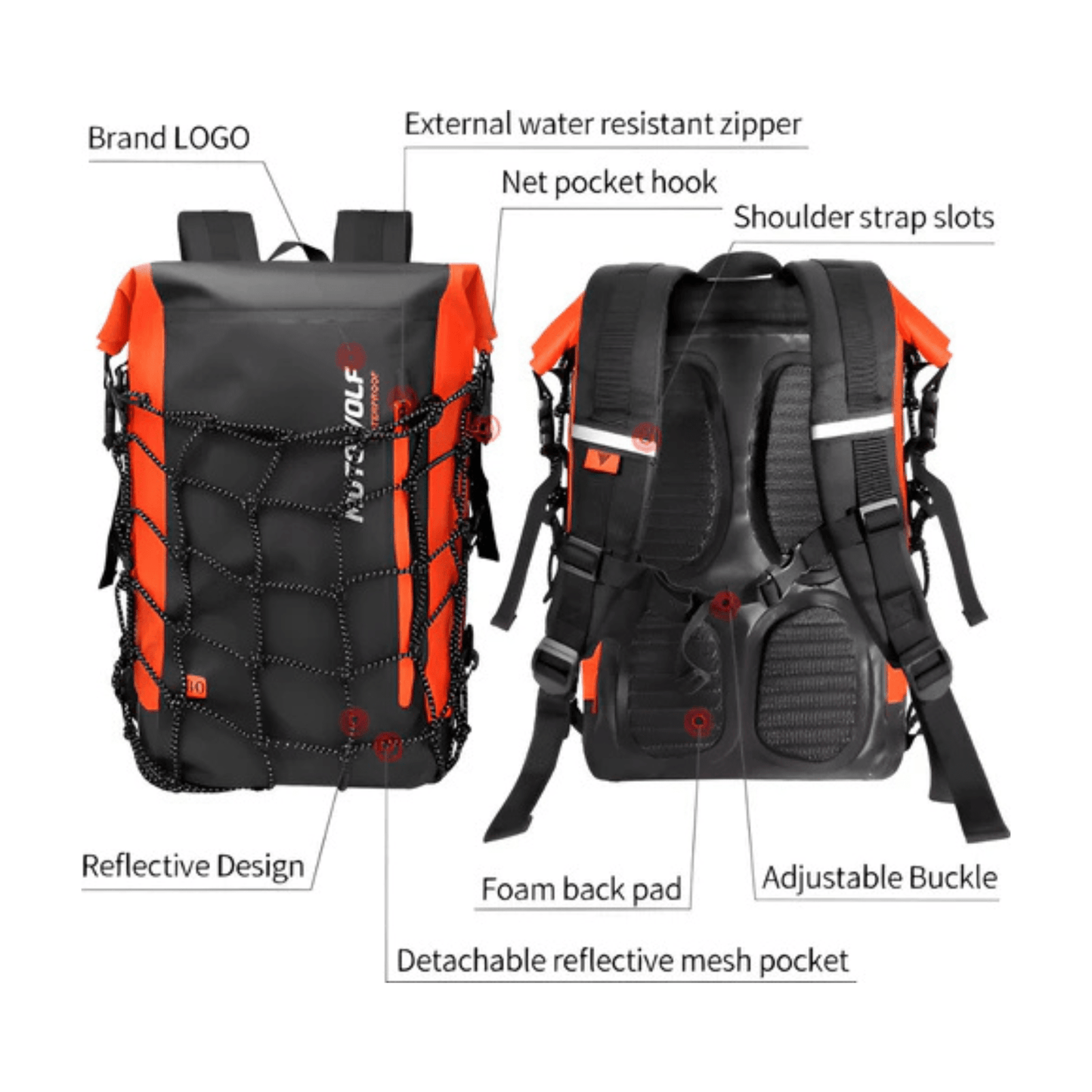 CarryQuest® - Motor Rugzak - Waterdichte Motorfiets Rugzak - 30 - Liter - 500D Oxford Stof - Oranje