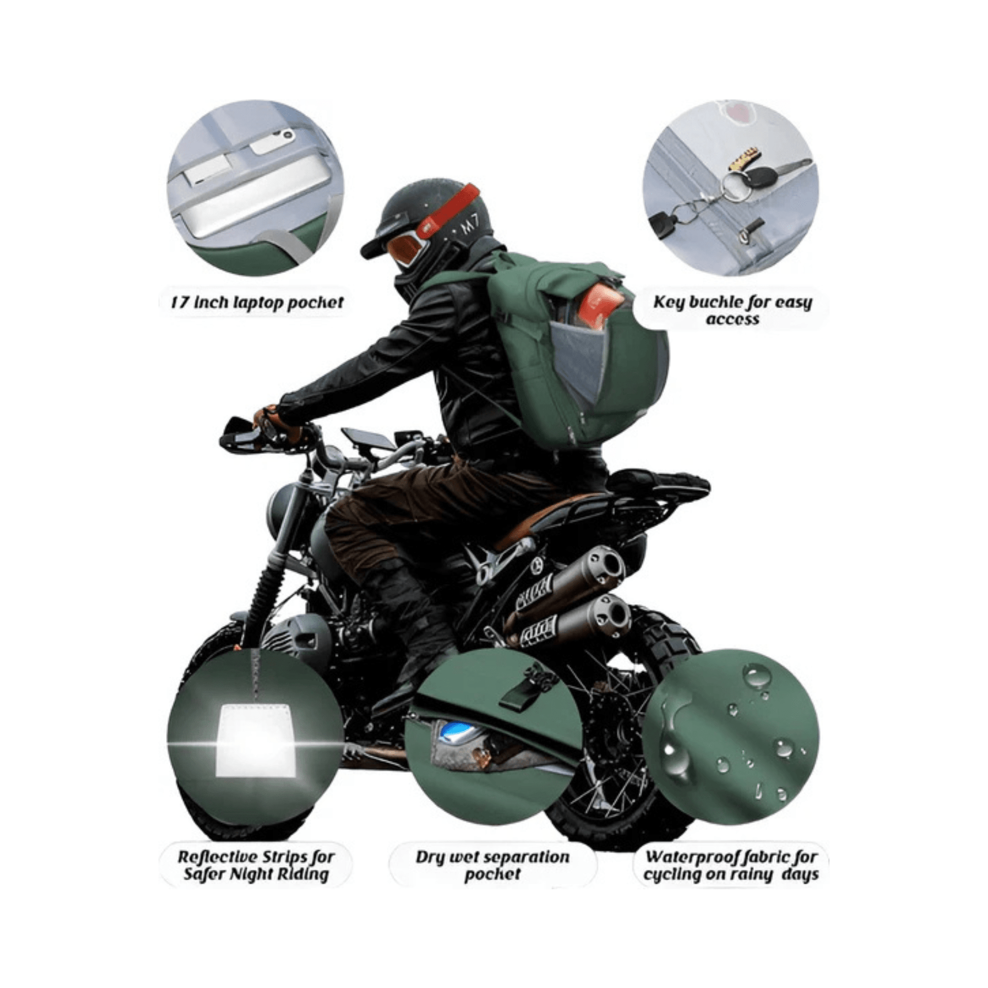 CarryQuest® - Motor Rugzak - Waterdichte Rugzak - Duurzaam Nylon - Comfortabele Schouderbanden - Khaki