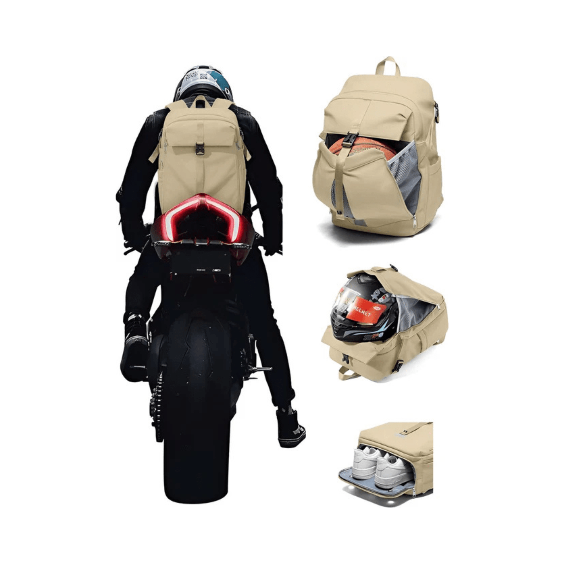 CarryQuest® - Motor Rugzak - Waterdichte Rugzak - Duurzaam Nylon - Comfortabele Schouderbanden - Khaki