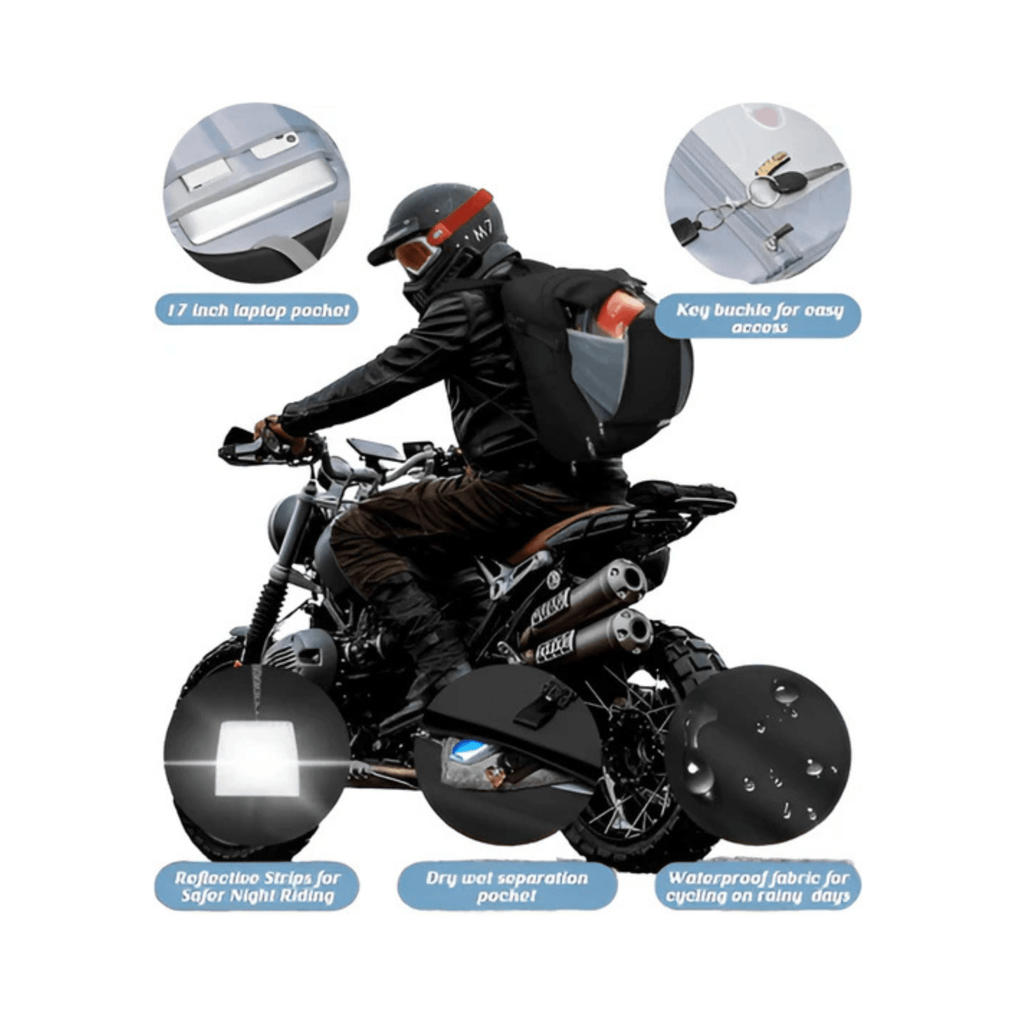 CarryQuest® - Motor Rugzak - Waterdichte Rugzak - Duurzaam Nylon - Schouderbanden - Zwart