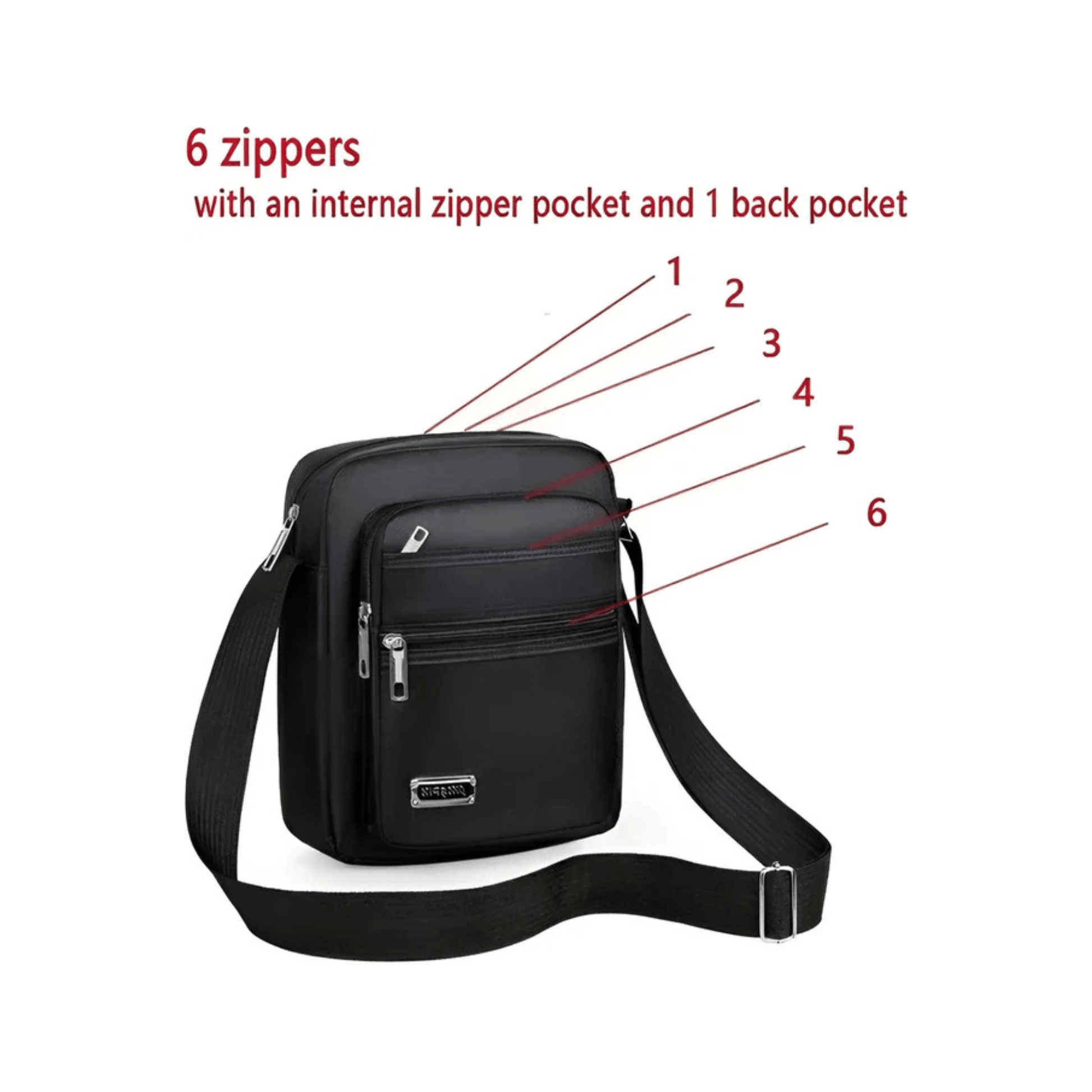 CarryQuest® - Nylon Schoudertas Messenger Bag Rits Handtas - Mannen - Zwart