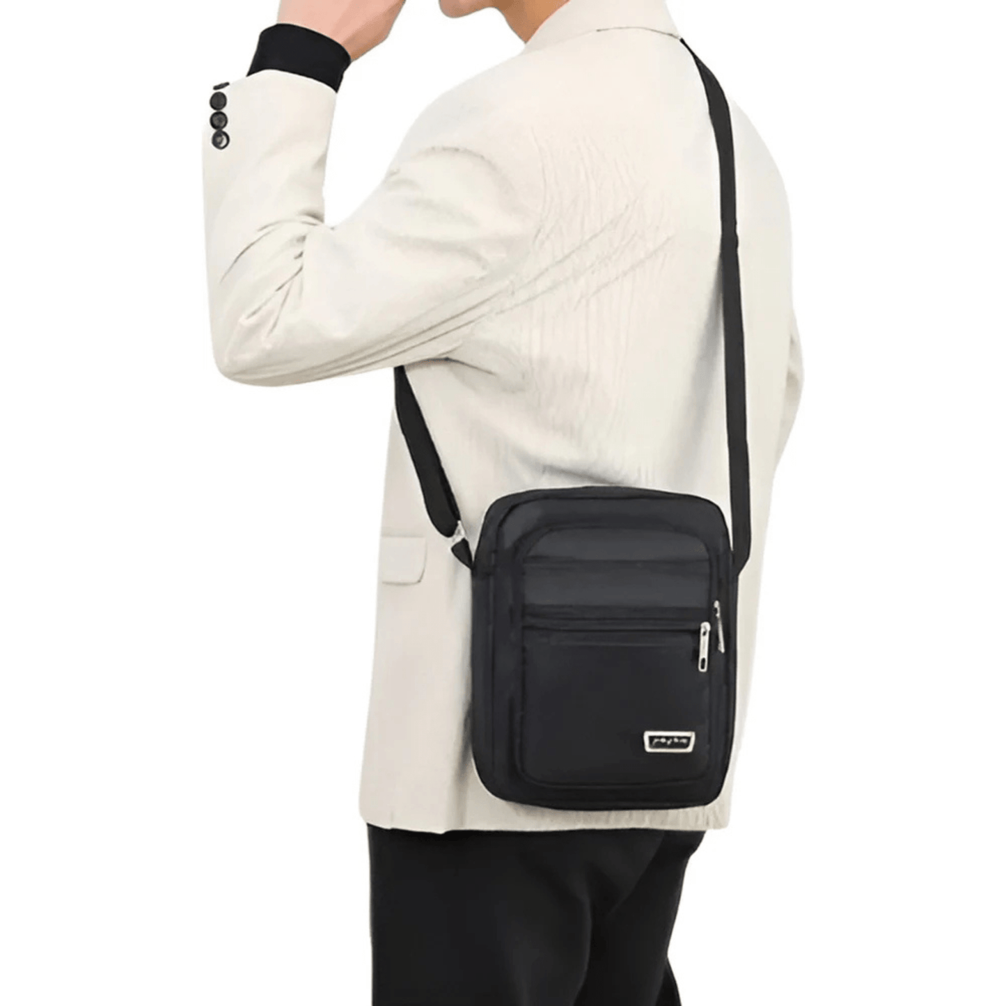 CarryQuest® - Nylon Schoudertas Messenger Bag Rits Handtas - Mannen - Zwart