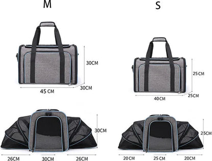 CarryQuest® - Poesen Honden Draagtas - Huisdierendrager Uitbreidbaar - 2 - zijdig - 46x25x25cm - Luchtvaartmaatschappij Goedgekeurd - Grijs - Blauw