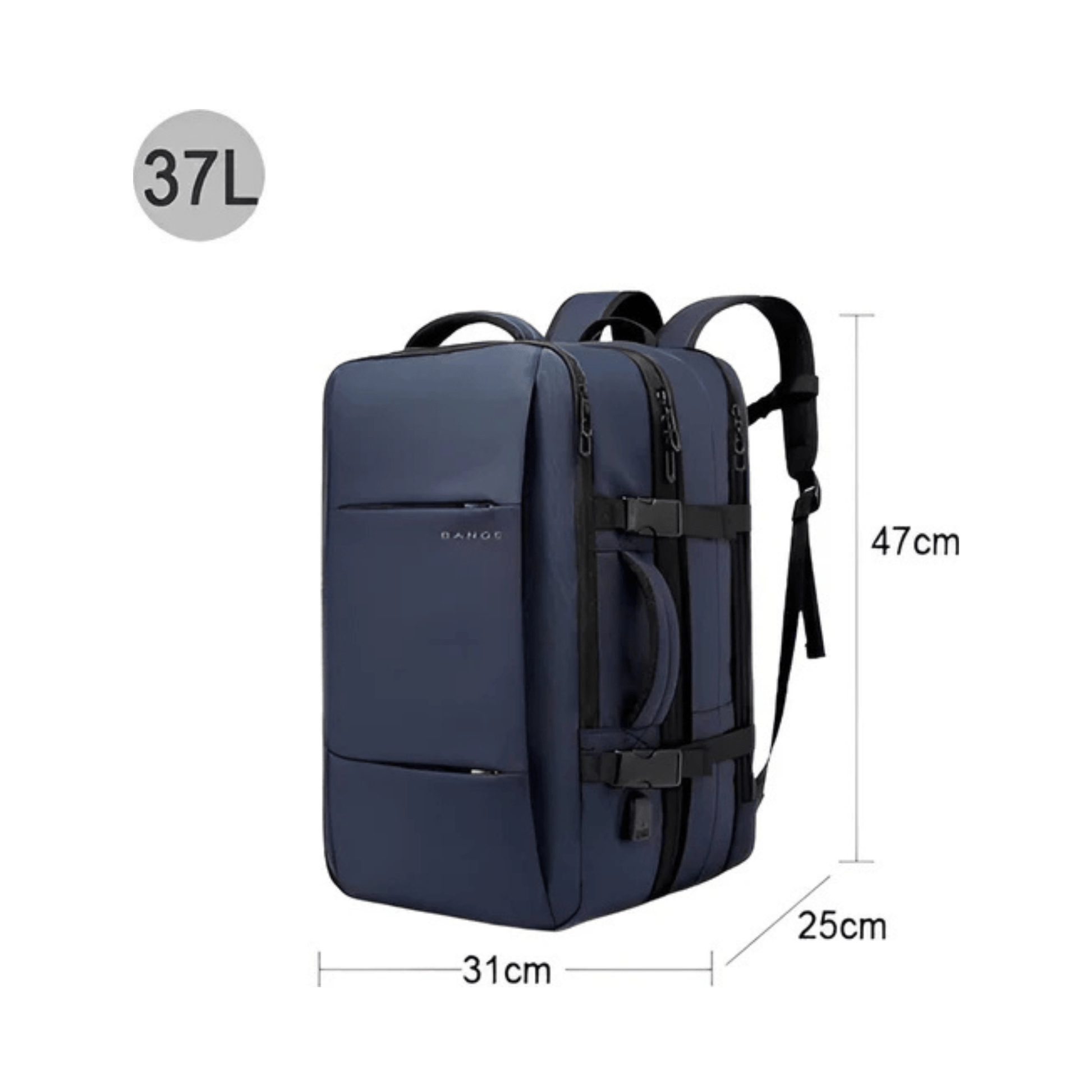 CarryQuest® - Reistrugzak Heren - 17.3" Laptop - Capaciteit 37L - Waterdicht - USB - Blauw