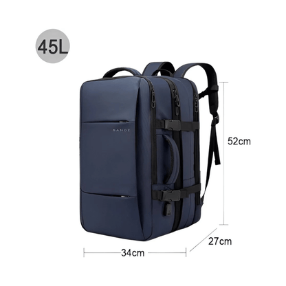 CarryQuest® - Reistrugzak Heren en Dames - 17.3" Laptop - Waterdichte - Capaciteit 45L - USB - Blauw