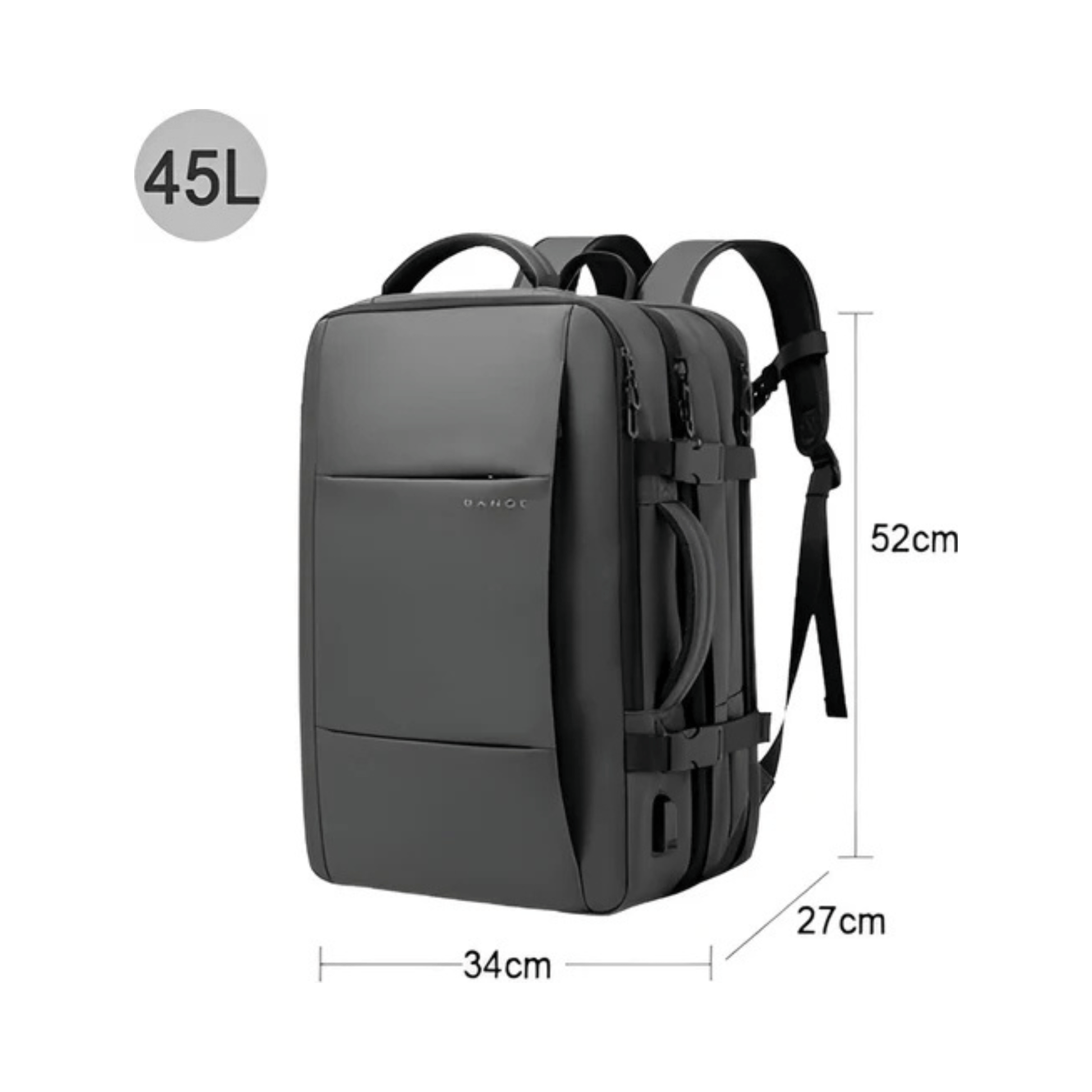 CarryQuest® - Reistrugzak Heren en Dames - 17.3" Laptop - Waterdichte - Capaciteit 45L - USB - Grijs
