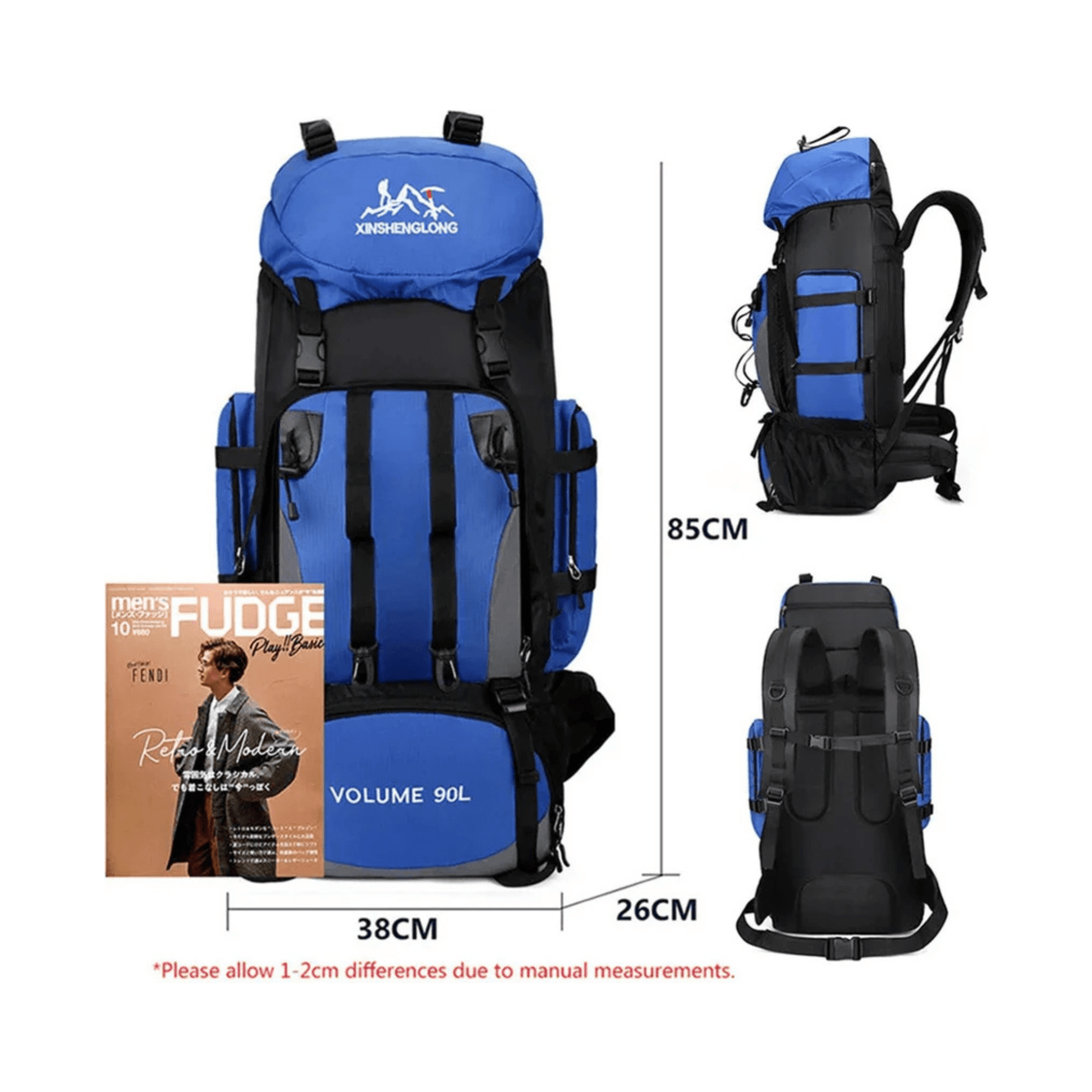 CarryQuest® - Rugzak - Voor - voor Outdoor - 90L - Blauw