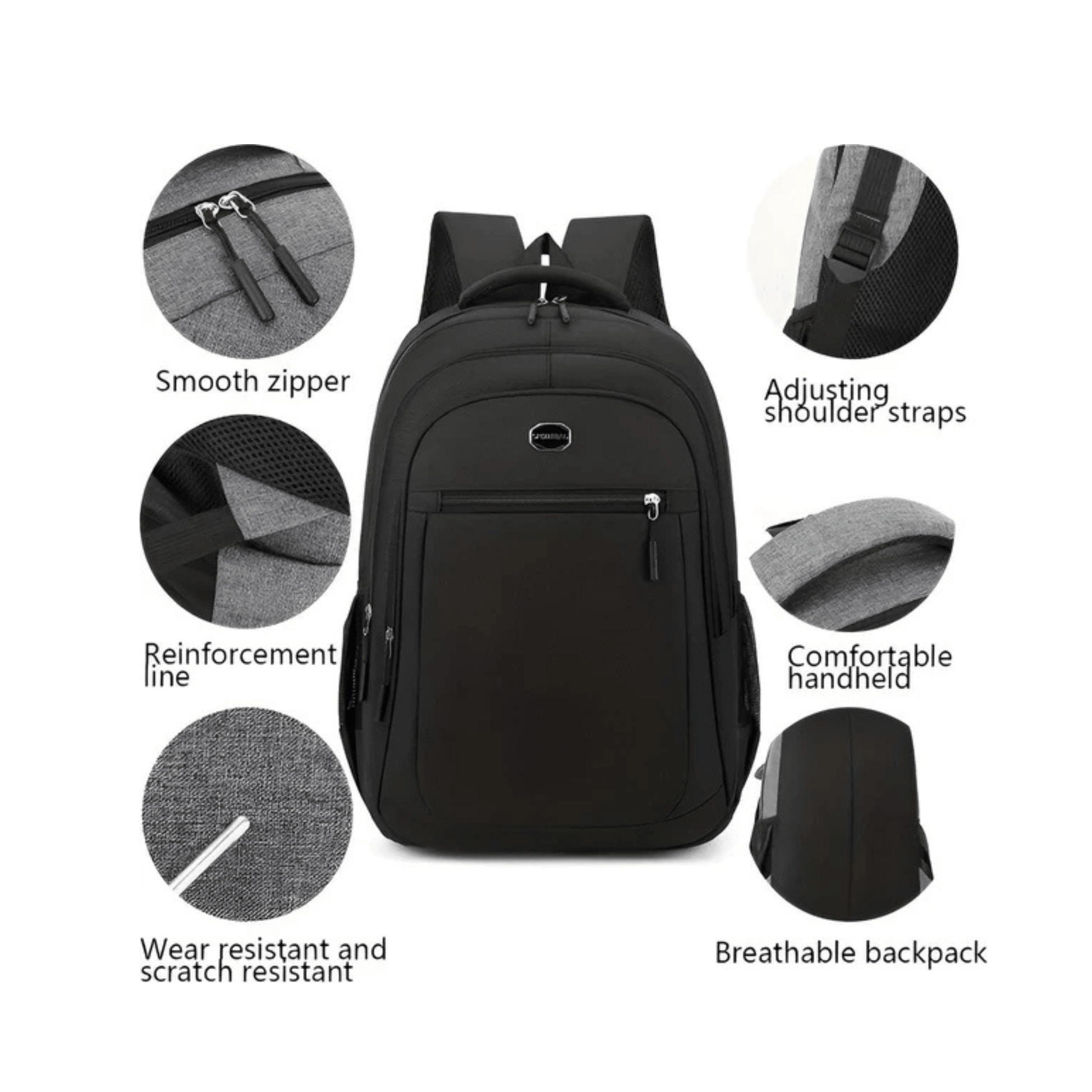 CarryQuest® - Ruime Rugzak Studenten - Waterdicht & Slijtvast - Zwart