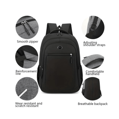 CarryQuest® - Ruime Rugzak Studenten - Waterdicht & Slijtvast - Zwart