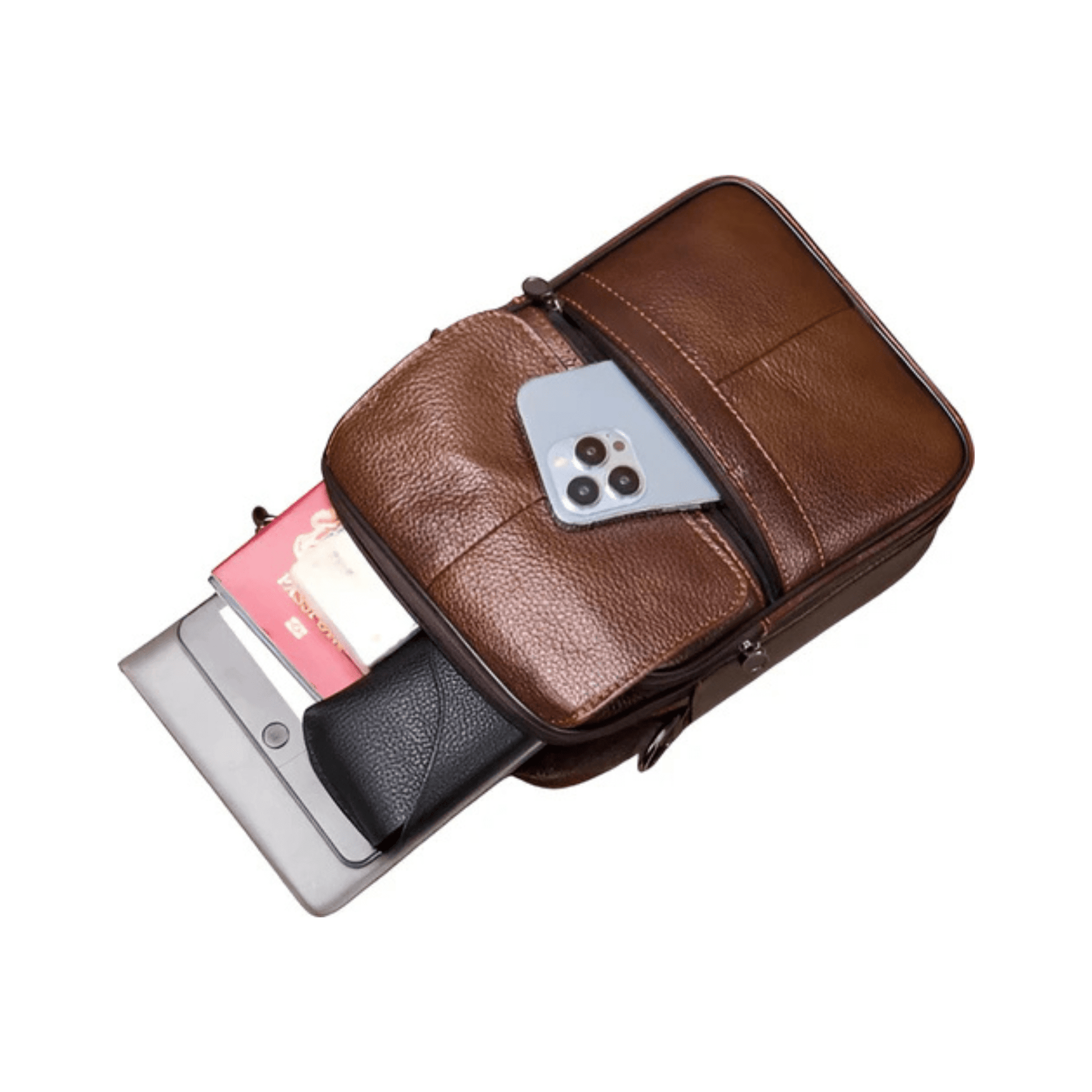 CarryQuest® - Stijlvol & Praktisch - Verstelbare Schouderband - Echt Leder - Koffie