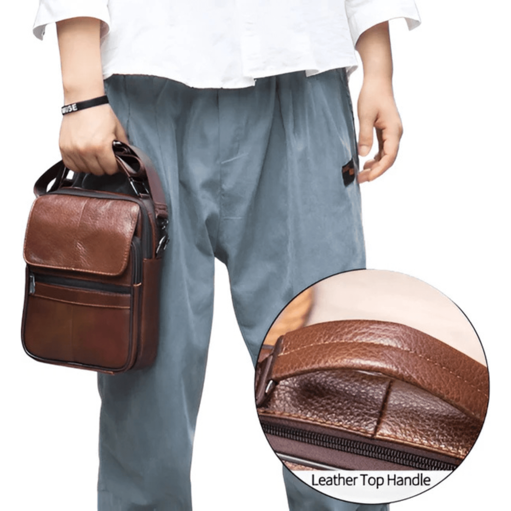 CarryQuest® - Stijlvol & Praktisch - Verstelbare Schouderband - Echt Leder - Koffie