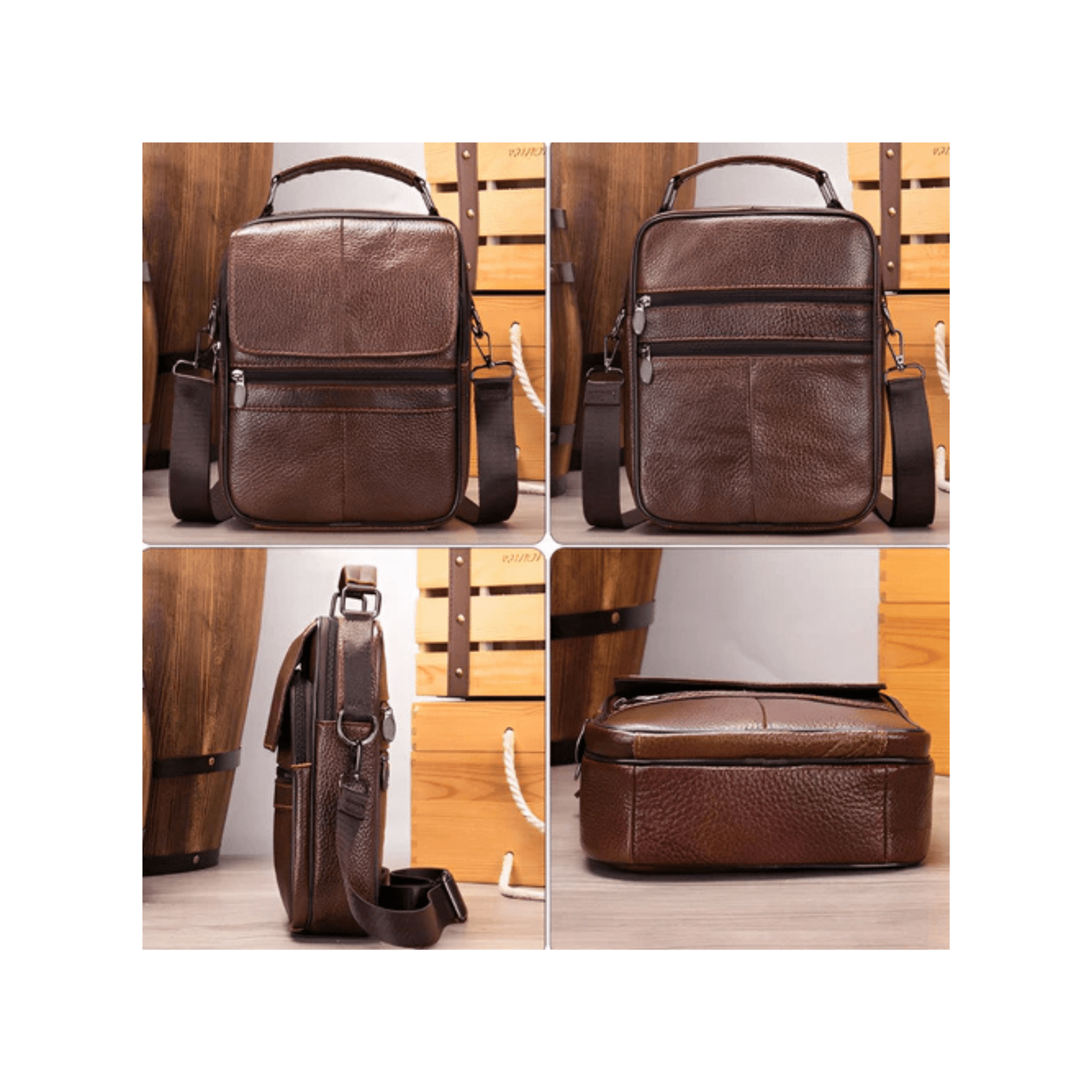 CarryQuest® - Stijlvol & Praktisch - Verstelbare Schouderband - Echt Leder - Koffie