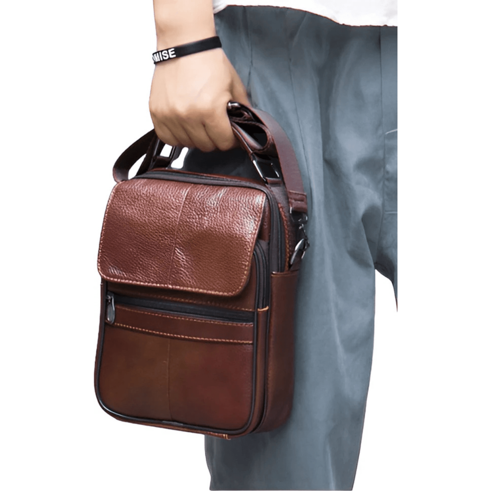 CarryQuest® - Stijlvol & Praktisch - Verstelbare Schouderband - Echt Leder - Koffie