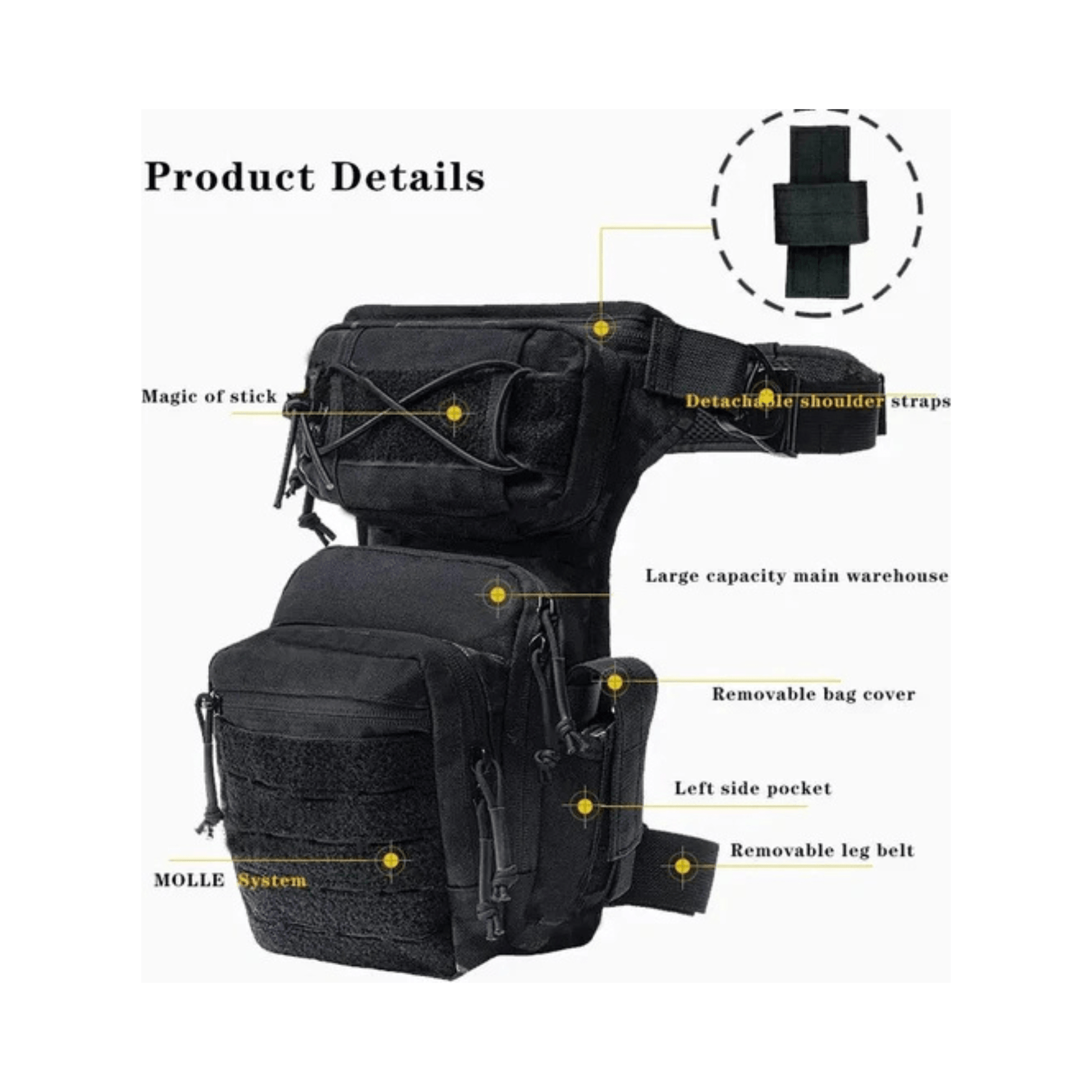 CarryQuest® - Tactische Beentas - Duurzaam Nylon - Verstelbare Gereedschapsriem - Outdoorliefhebbers - Zwart