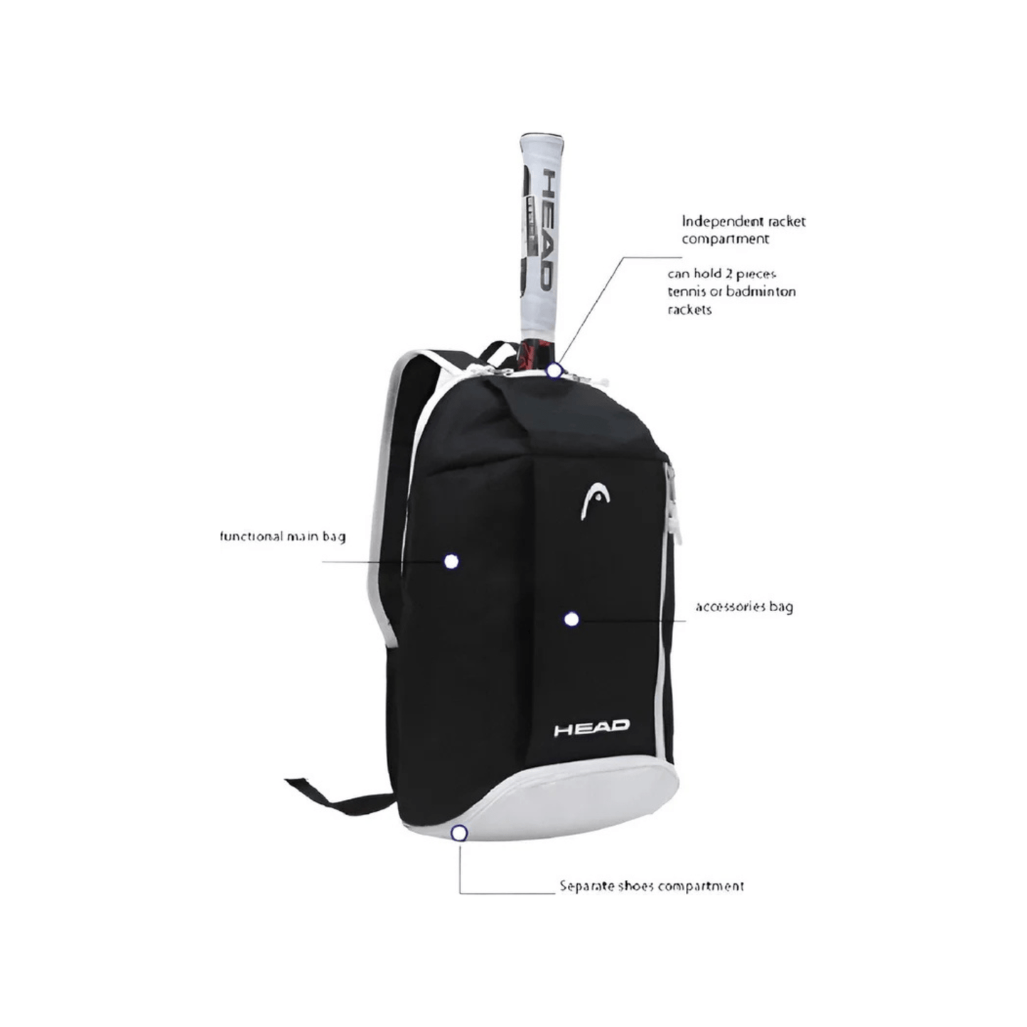 CarryQuest® - Tennis Racket - Grote Capaciteit - 1 - 2 Rackets - Tennis - Badminton - Groen