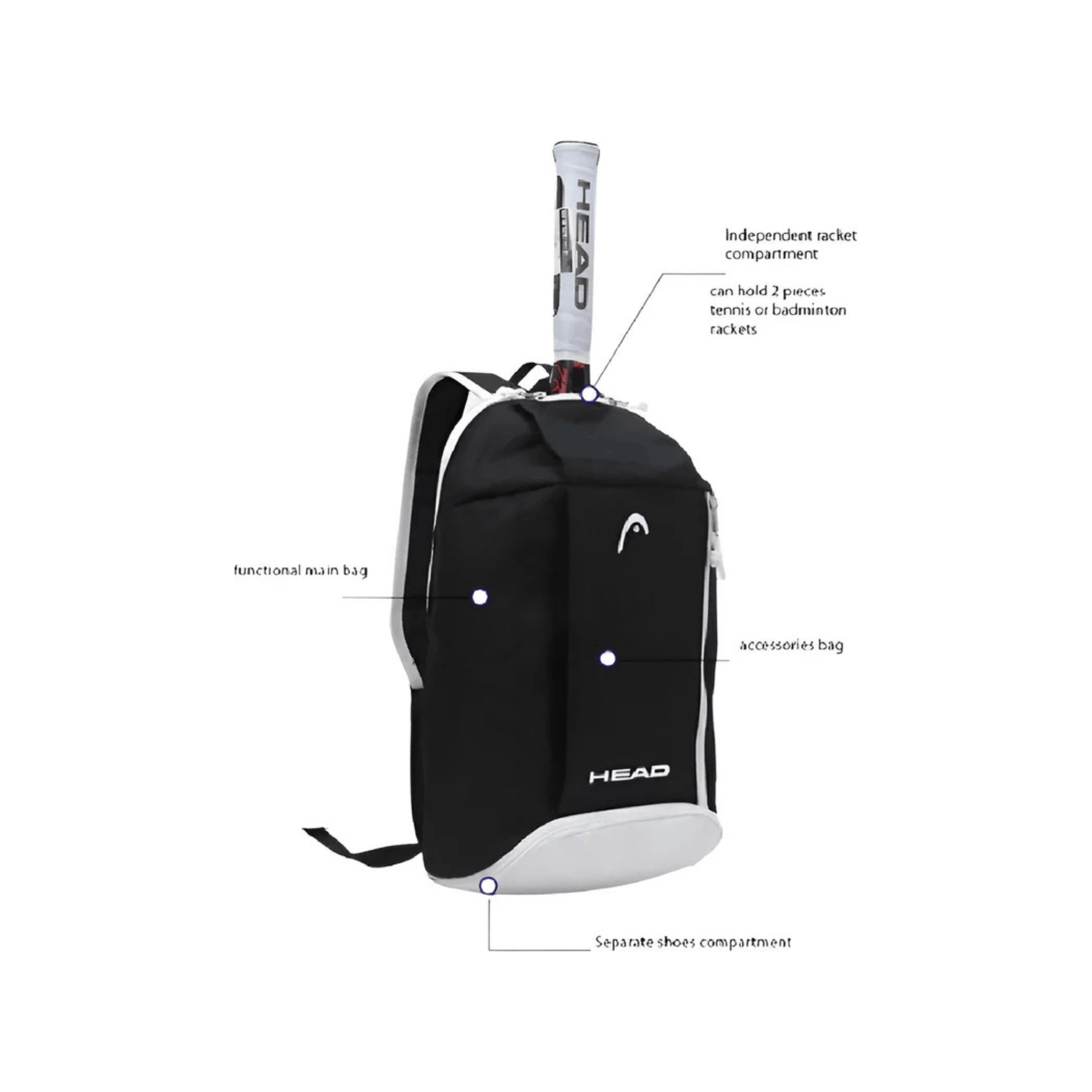 CarryQuest® - Tennis Racket - Grote Capaciteit - 1 - 2 Rackets - Tennis - Badminton - Groen