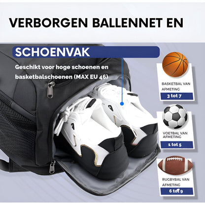 CarryQuest® - Tennisrugzak - Voetbalrugzak - Basketbalrugzak - Zwart