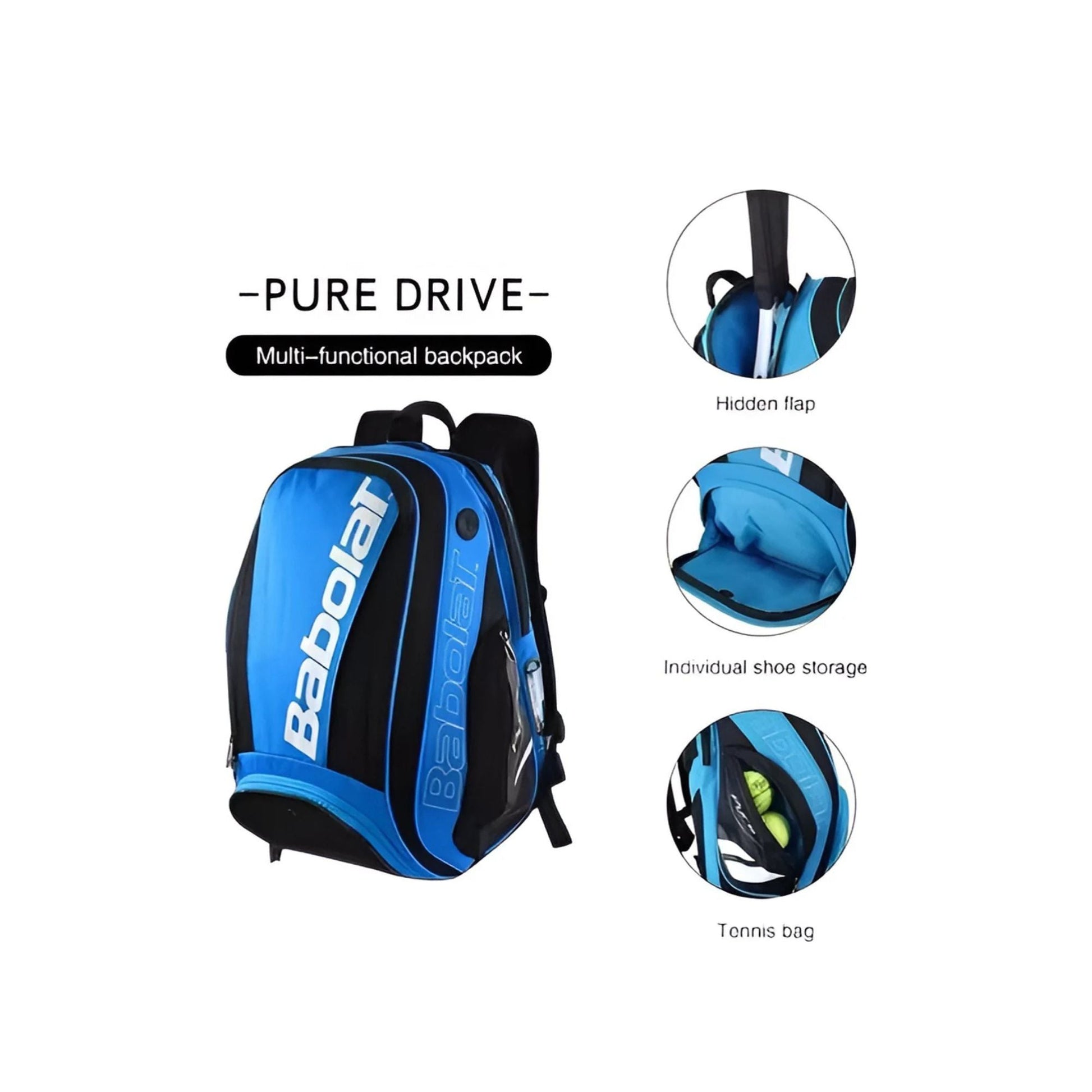 CarryQuest® - Tennistas - Tennisrugzak - Polyester - Blauw