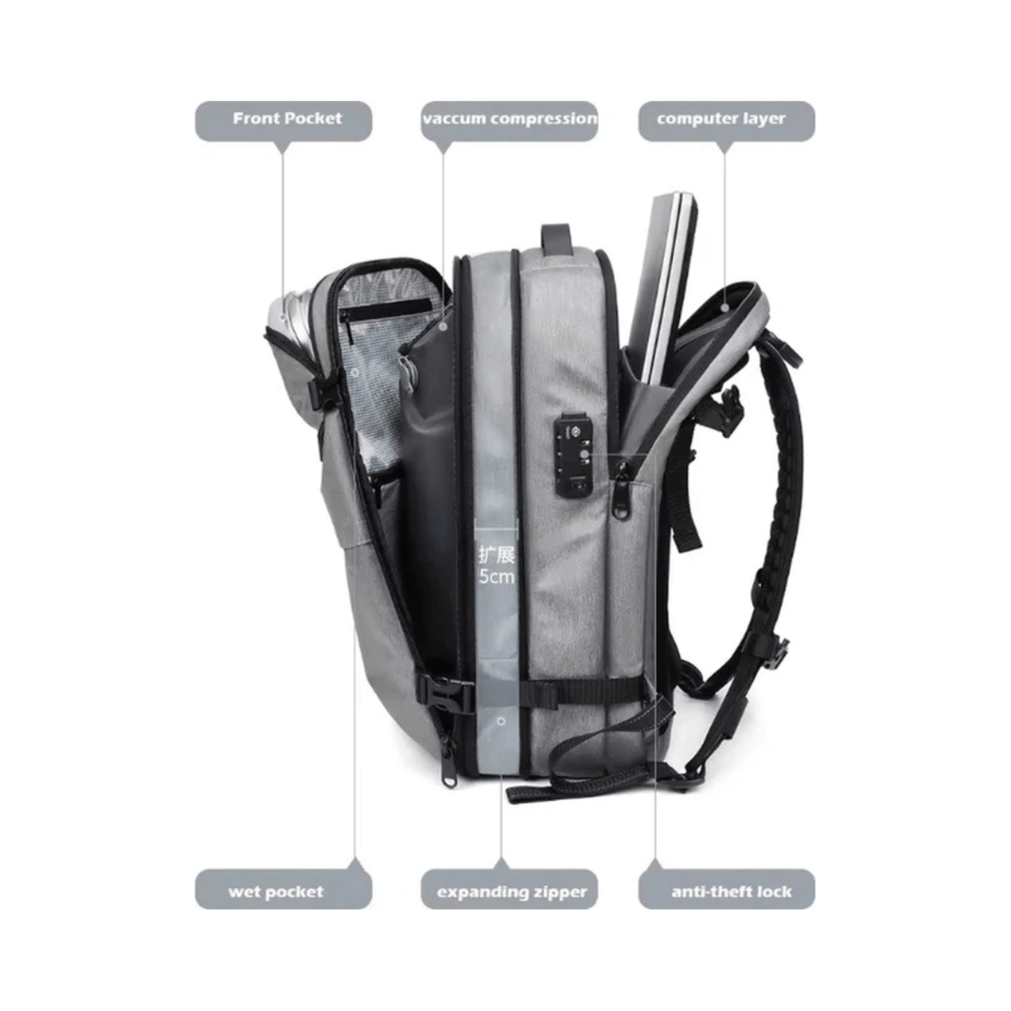CarryQuest® - Vacuum Rugzak Pro1 - Inclusief Pomp - Donker Grijs