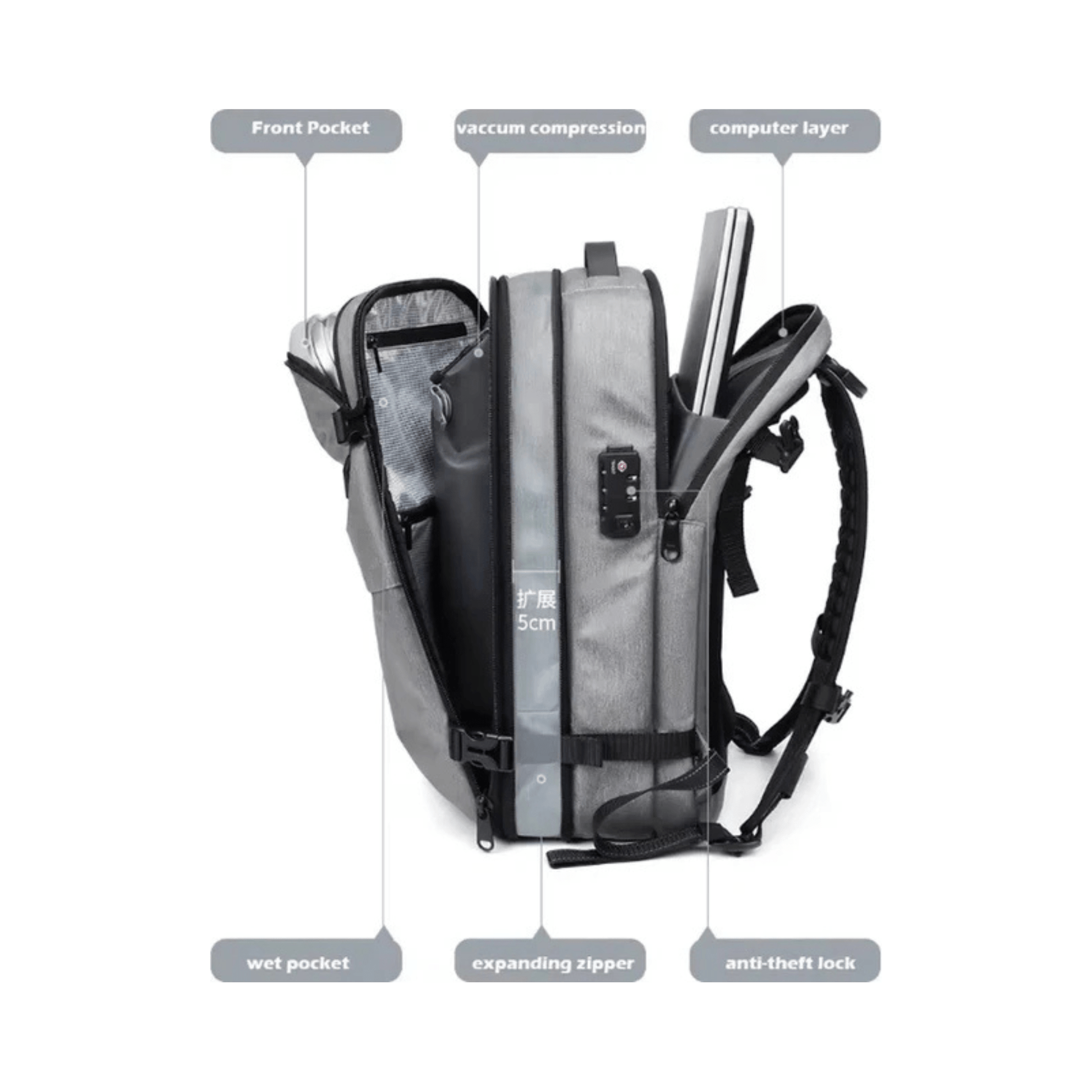 CarryQuest® - Vacuum Rugzak Pro1 - Inclusief Pomp - Donker Grijs