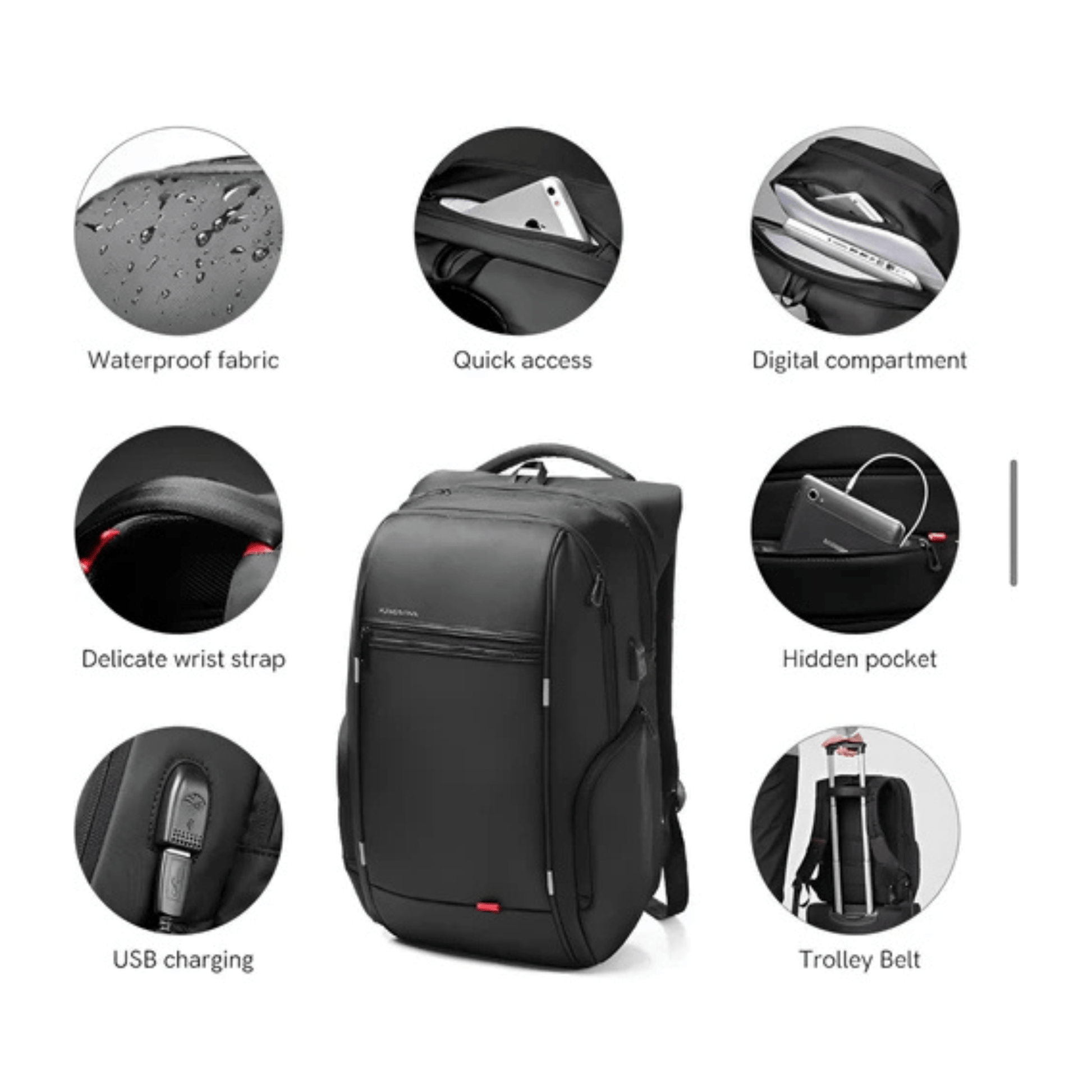 CarryQuest® - Waterdichte Laptop Rugzak - USB Oplaadbaar - 15.6 - 17.3 inch - Zwart