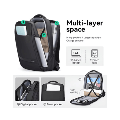 CarryQuest® - Waterdichte Rugzak 15,6" - Grote Capaciteit - Laptop Rugzak - Zwart