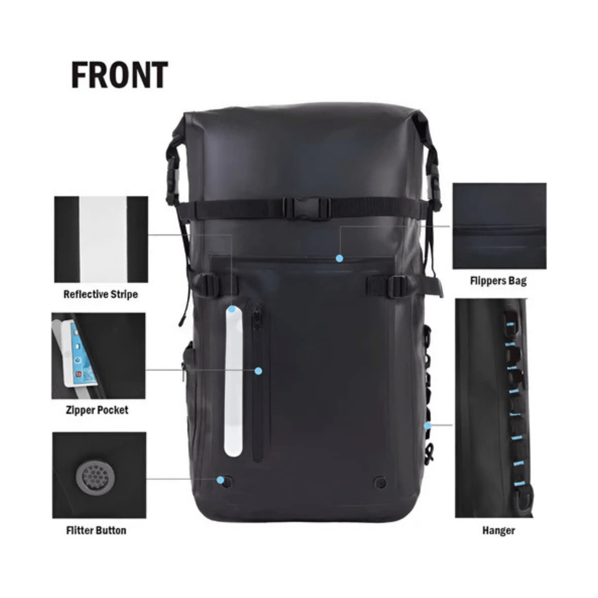 CarryQuest® - Waterdichte Rugzak - 30L Dry Bag voor Duikuitrusting - Unisex - 500D PVC - Zwart