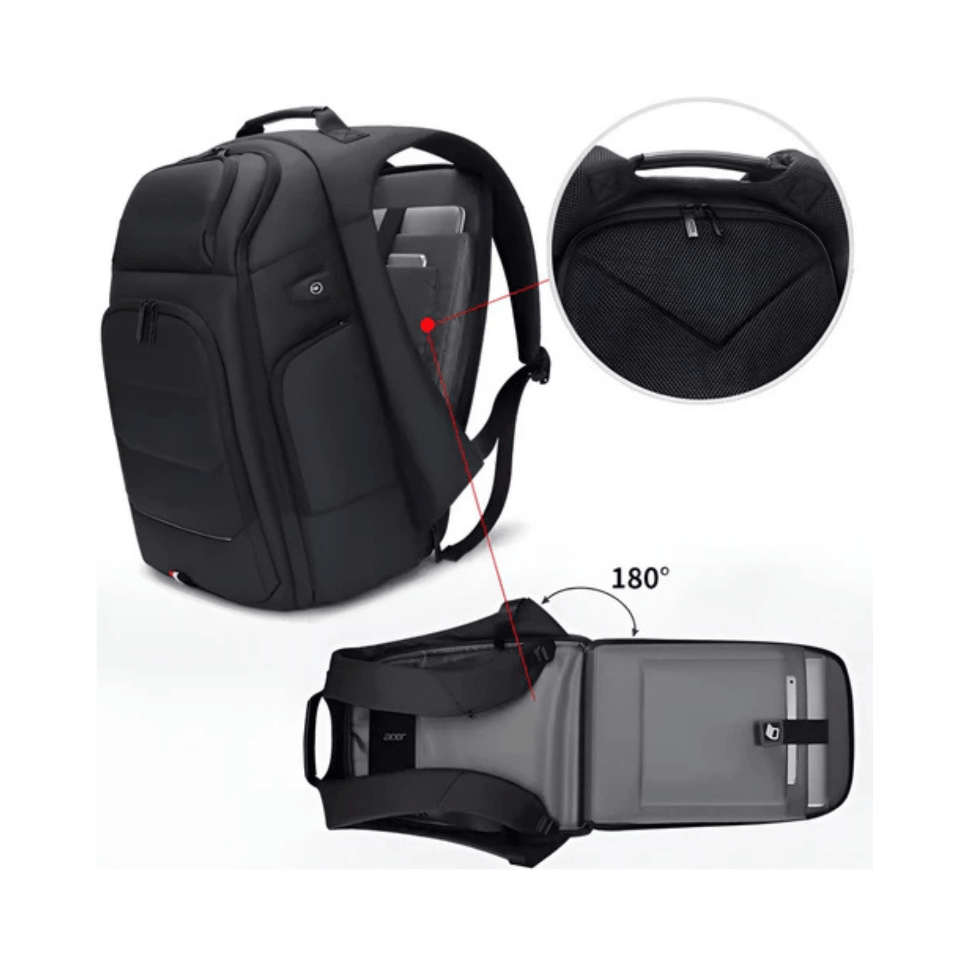 CarryQuest® - Waterdichte Rugzak USB Oplaadbaar - Geschikt als Handbagage - Zwart