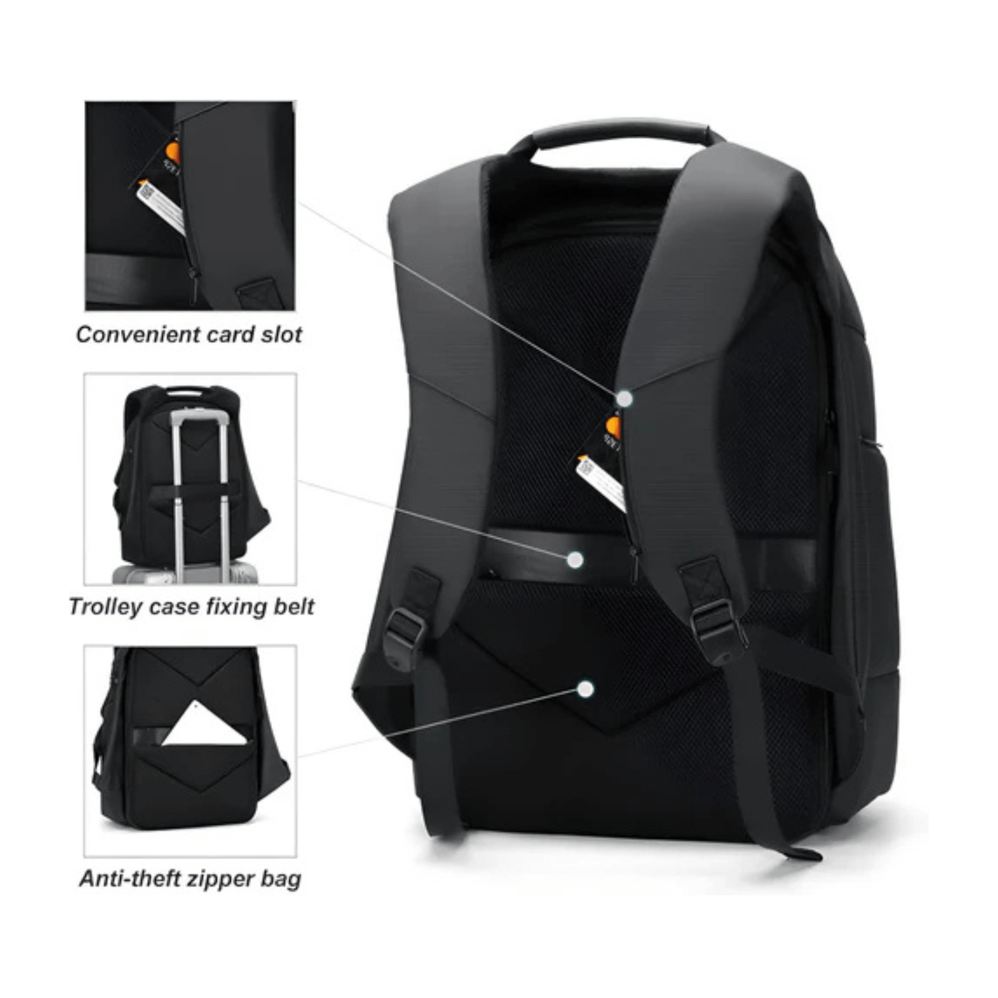 CarryQuest® - Waterdichte Rugzak USB Oplaadbaar - Geschikt als Handbagage - Zwart